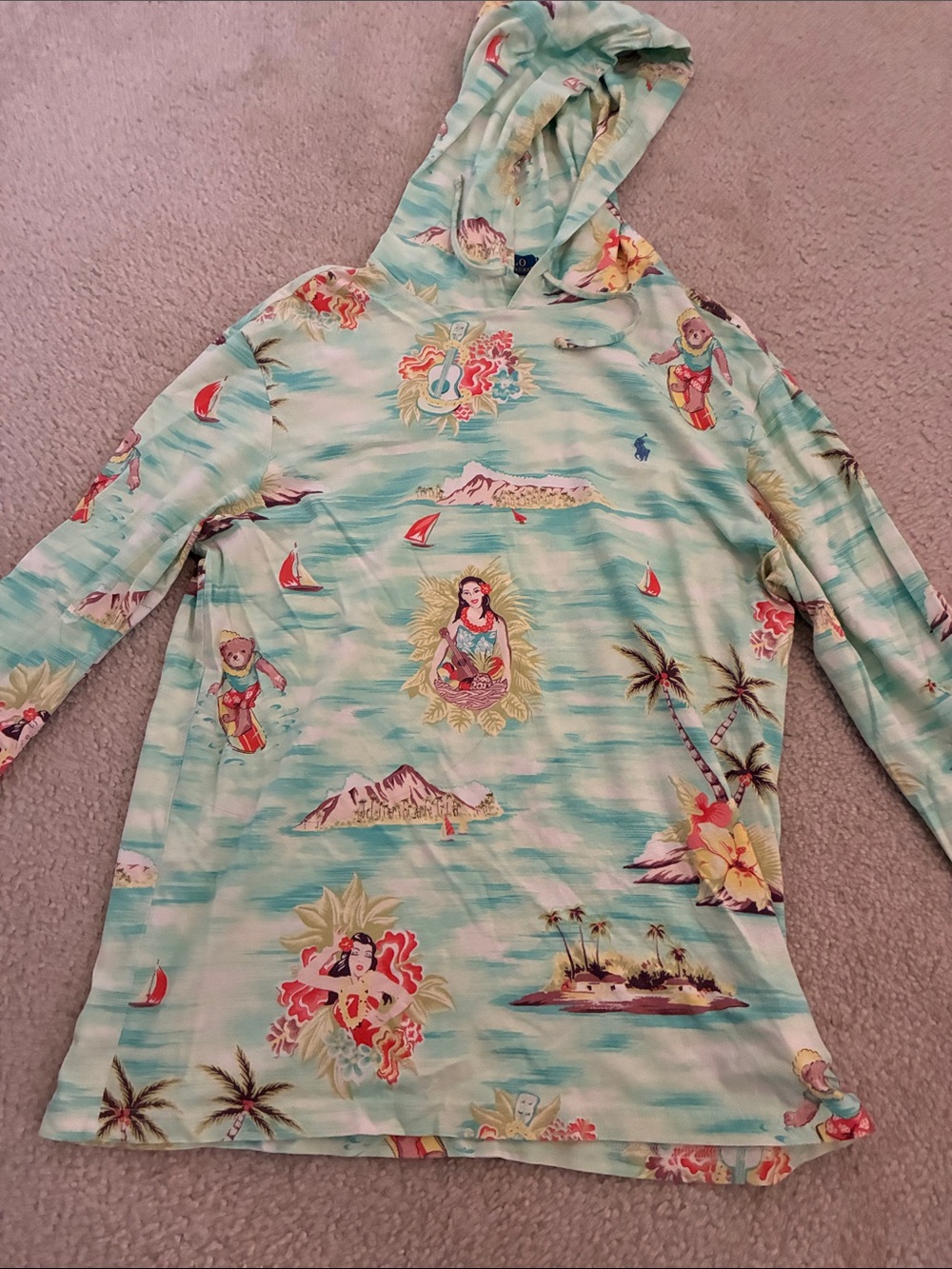 Ralph Lauren Teal Tropical Print Hoodie